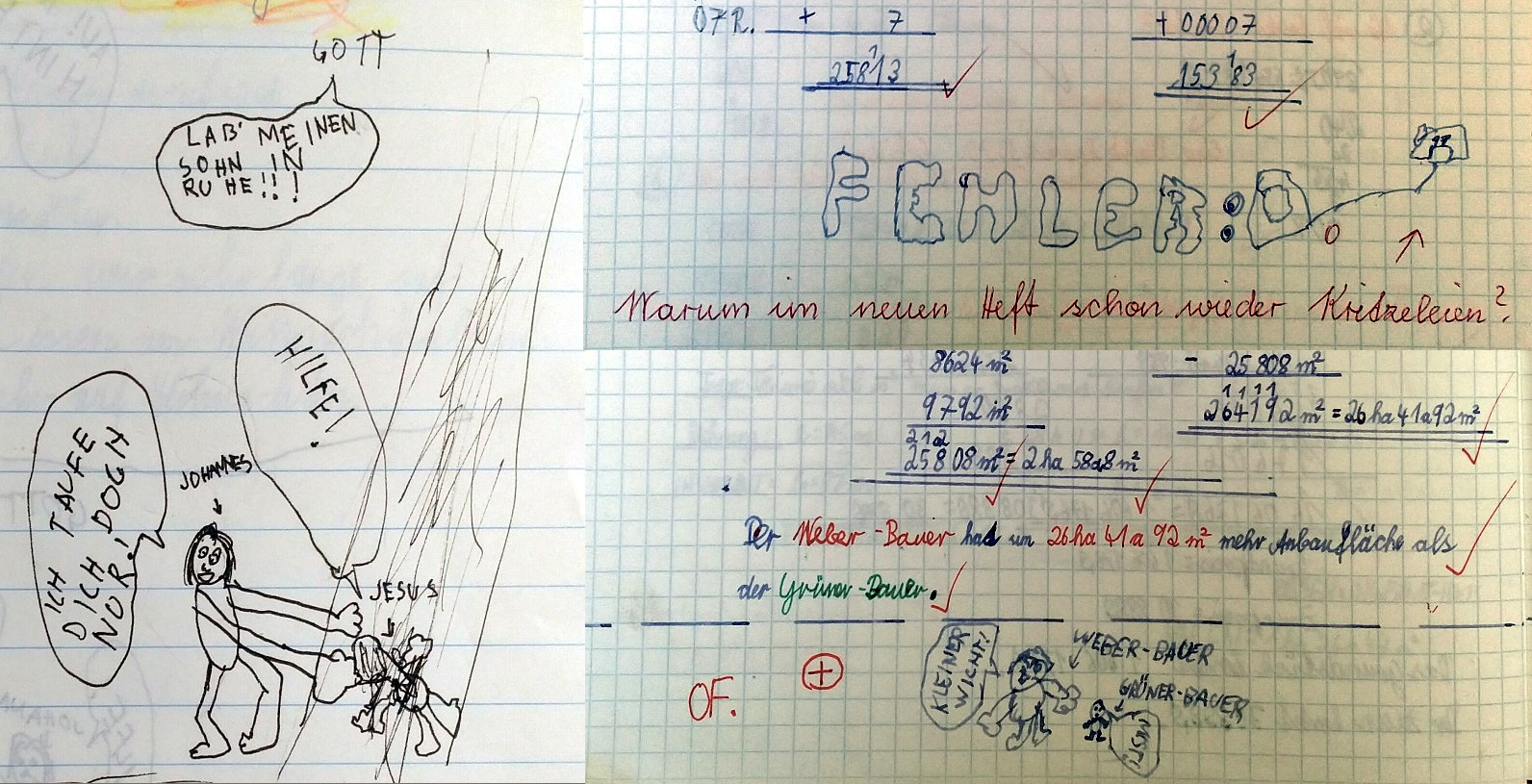 drawings from primary school exercise books